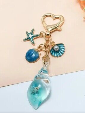 Blue Seashell Bag Charm Keychain